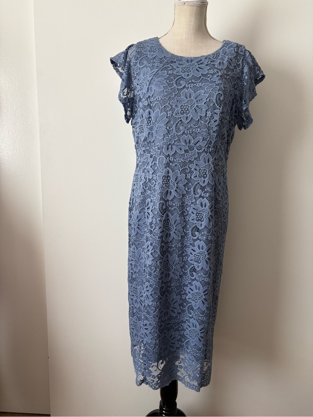 Liz Claiborne Dusty Blue Floral Lace Midi Dress